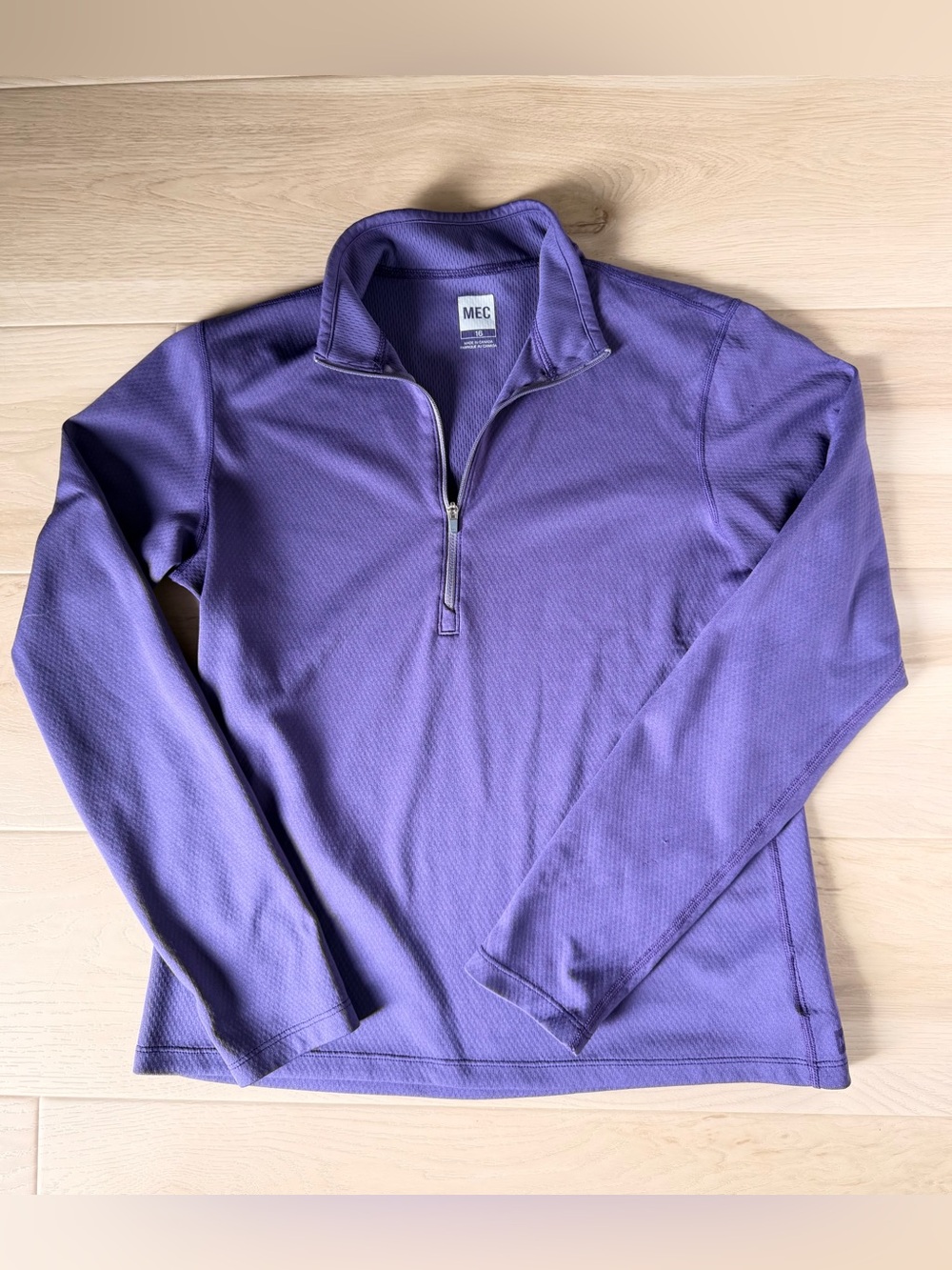 MEC Girls 1/4 Zip Purple Hiking Layer Top Sz 16